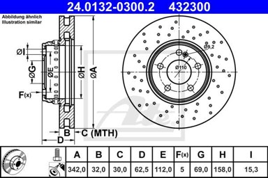 ATE Disk ploča MERCEDES BENZ 24.0132-0300.2 prednja, w205 250cdi blue tec amg 14->, d342/32